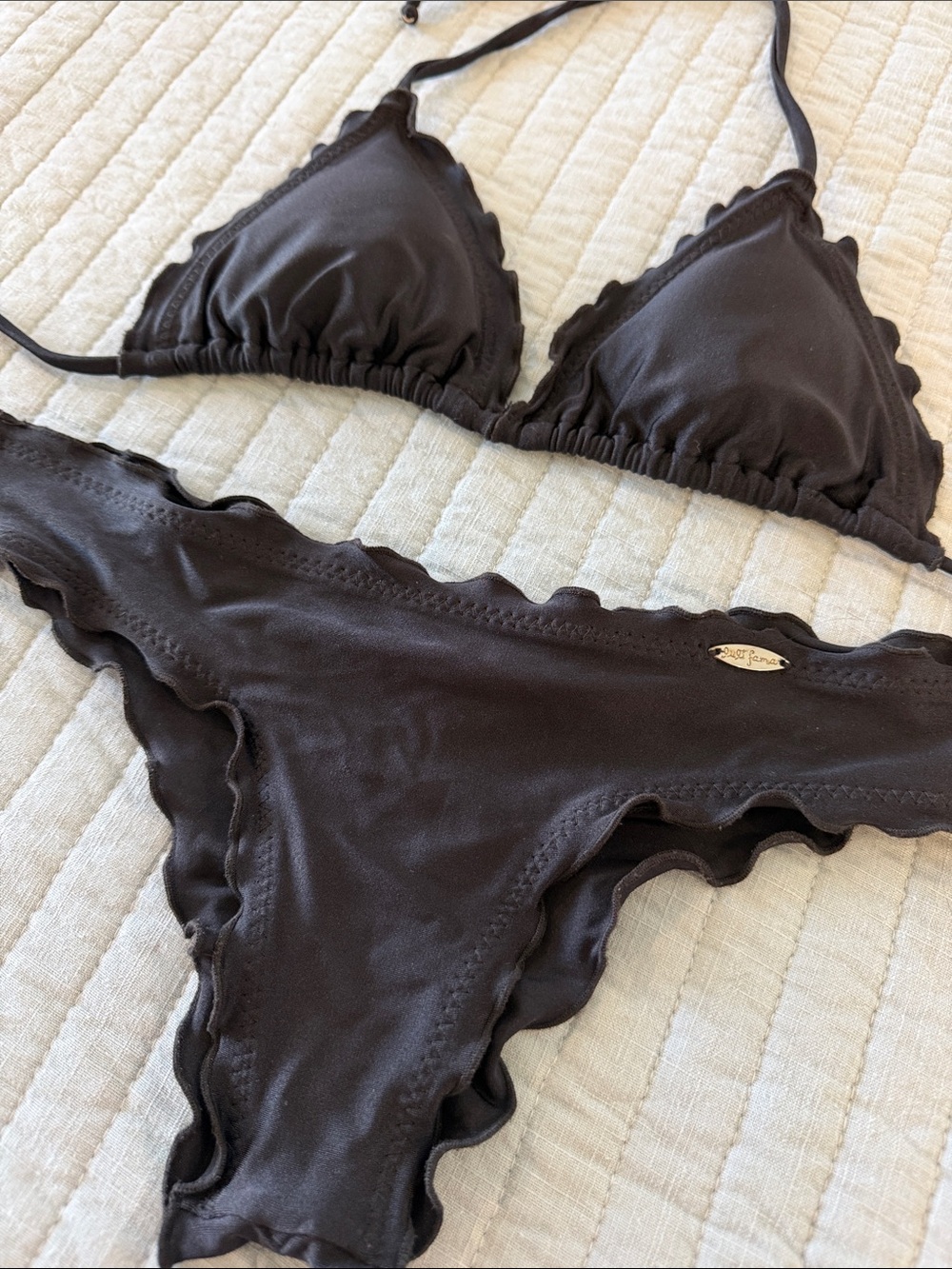 Luli Fama Cosita Buena Black Ruffle Triangle Bikini